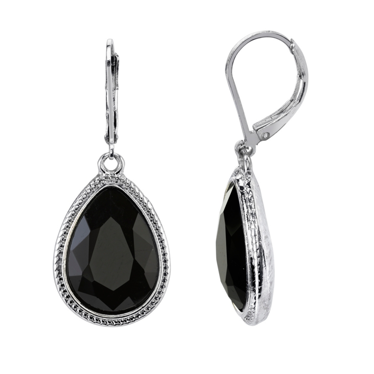 2028 Silver-tone Faceted Pearshape Drop Earrings In Black
