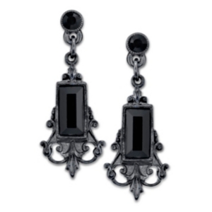 image of 2028 Black-Tone Black Rectangle Crystal Drop Earrings