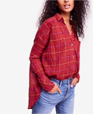 Free People - Break My Stride Metallic Plaid Tunic Button-Up Shirt