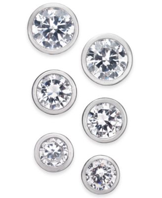 Alfani - Silver-Tone 3-Pc. Set Crystal Bezel Stud Earrings