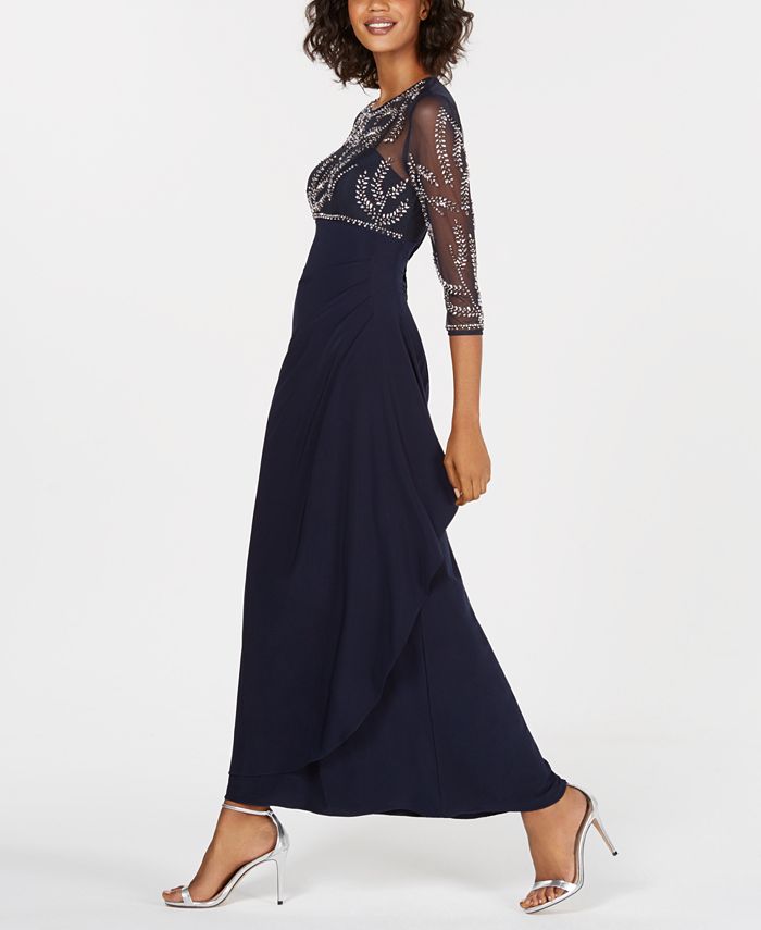 Betsy & Adam Petite Beaded Ruched Gown - Macy's