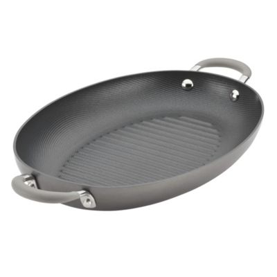 Circulon - Elementum Hard-Anodized Nonstick Oval Grill Pan, 15-Inch, Oyster Gray