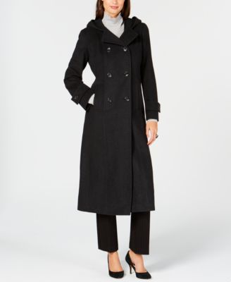 anne klein double breasted long wool coat with hood