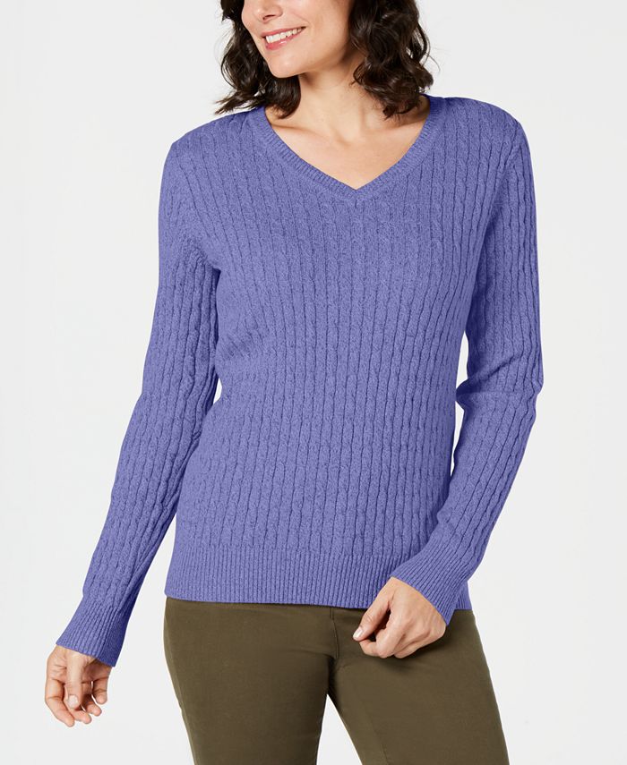 Karen Scott VNeck CableKnit Sweater, Created for Macy's Macy's