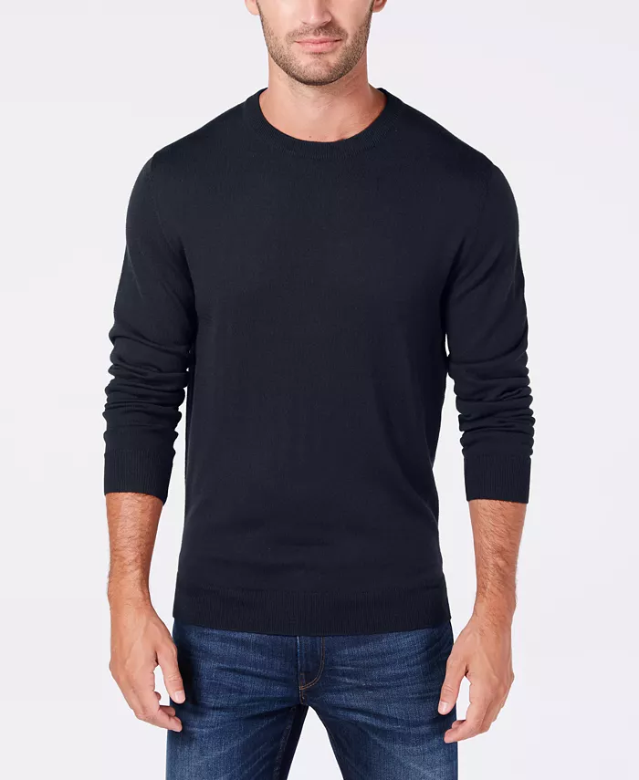 Men's Solid Crew Neck Merino Wool Blend Sweater - thumbnail 4