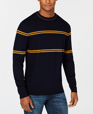 Club Room Men's Merino Striped Crewneck Sweater, Created for Macy's ...