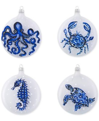 VIETRI - Costiera Glass Aquatic Ornaments, Set of 4