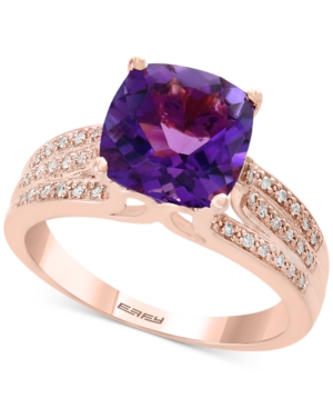 image of Amethyst (3-1/10 ct. t.w.) & Diamond (1/8 ct. t.w.) Ring in 14k Rose Gold