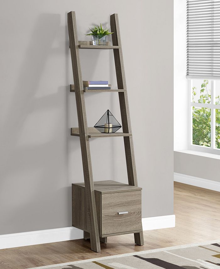 Monarch Specialties - Bookcase - 69"H Dark Taupe Ladder W Storage Drawer