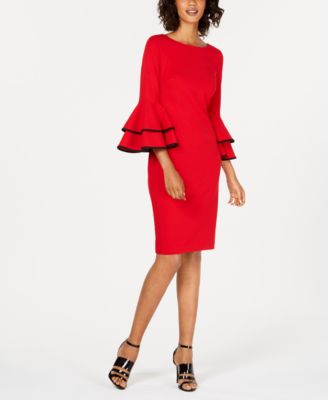 calvin klein women's bell sleeve dress with contrast piping