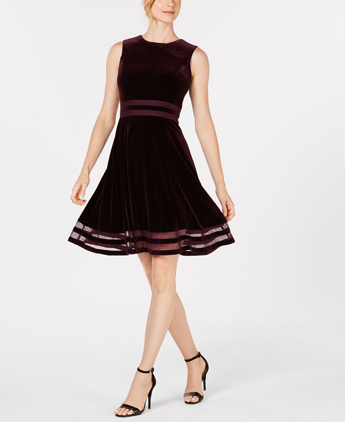Calvin Klein Petite Velvet Illusion Fit & Flare Dress & Reviews ...