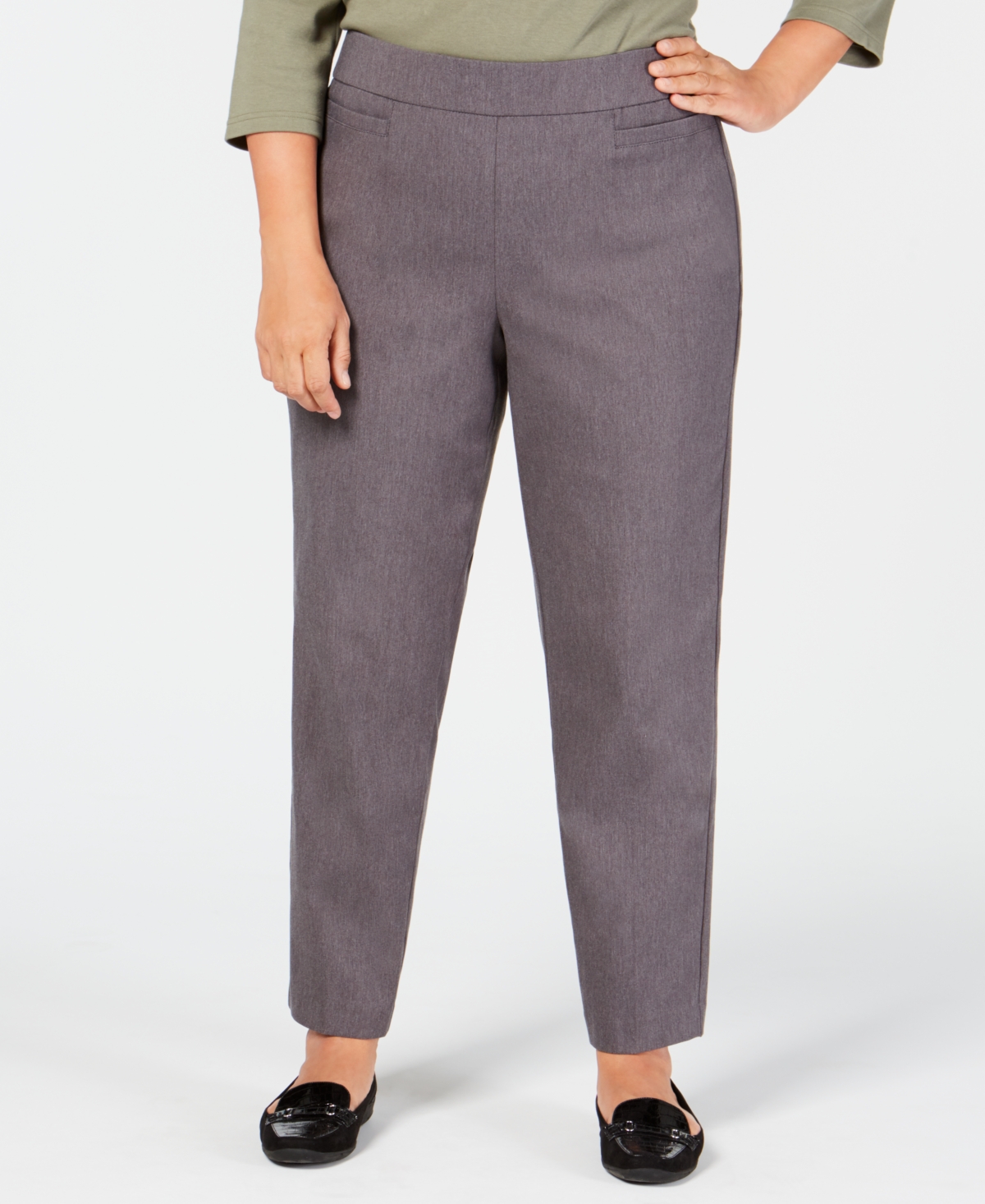 Shop Alfred Dunner Plus Size Classic Allure Tummy Control Pull-on Average Length Pants In Gray