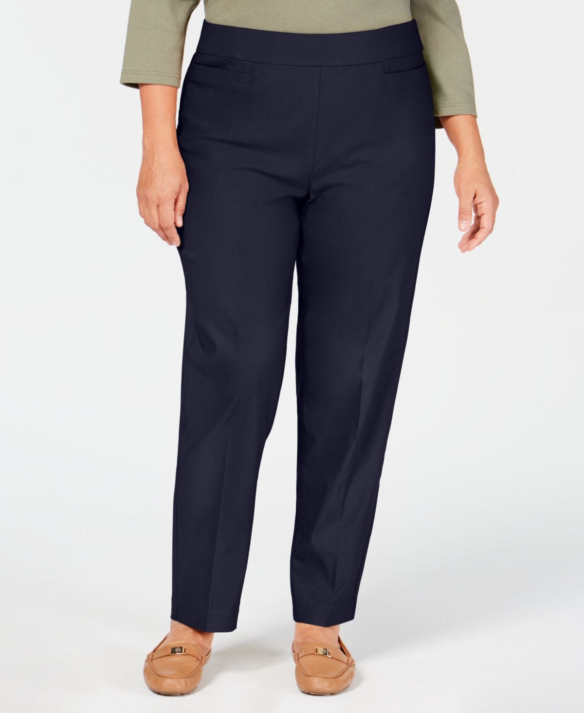 Shop Alfred Dunner Plus Size Classic Allure Tummy Control Pull-on Average Length Pants In Navy