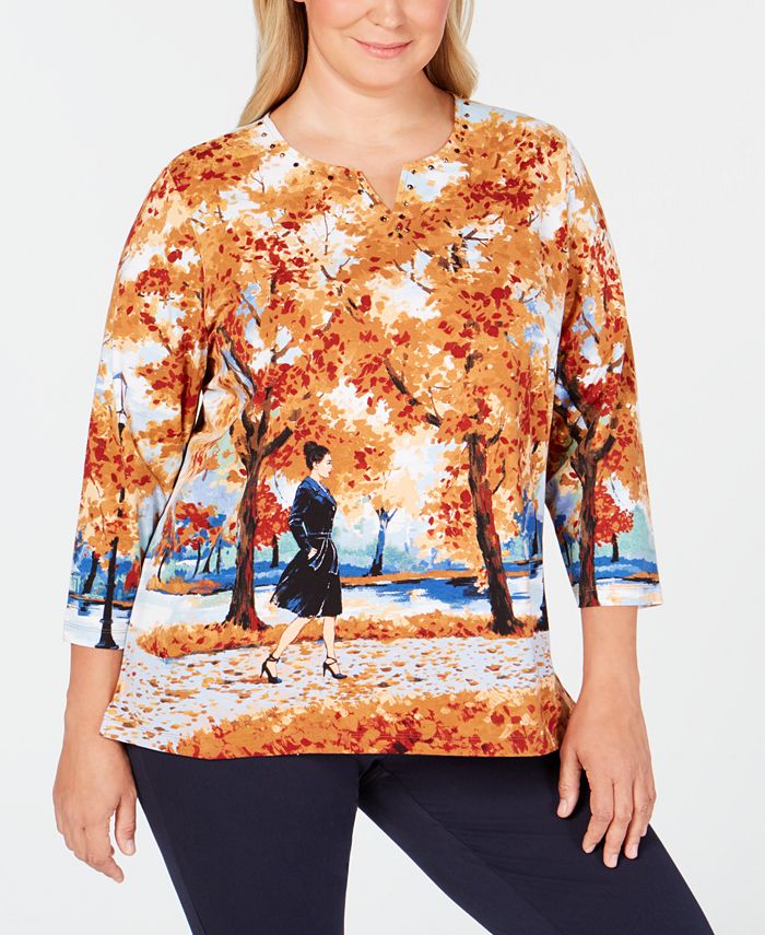 Alfred Dunner Plus Size Classics Scenic-Print Embellished Top & Reviews ...