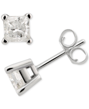 Diamond Princess Stud Earrings (1 ct tw) in 14k White Gold