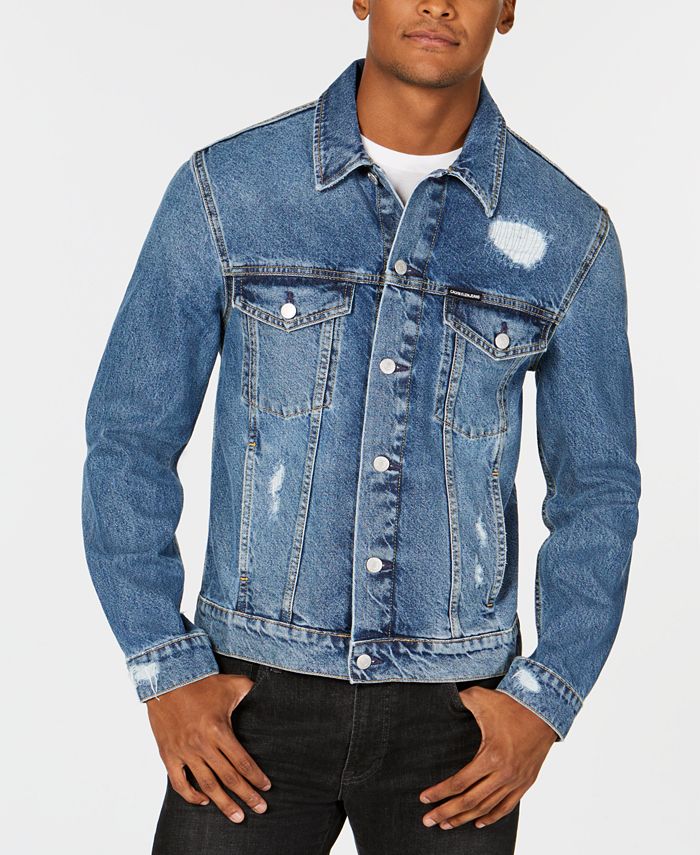 Calvin Klein Jeans Men's Modern Destroyed Denim Trucker Jacket - Macy's