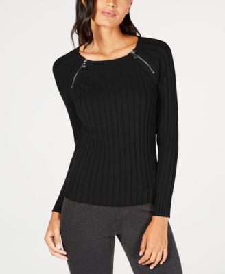 INC International Concepts I.N.C Petite Zip Detail Ribbed Sweater Created for Macy s Macy s