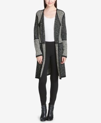 Calvin Klein Colorblocked Pipe-Trim Long Cardigan - Macy's