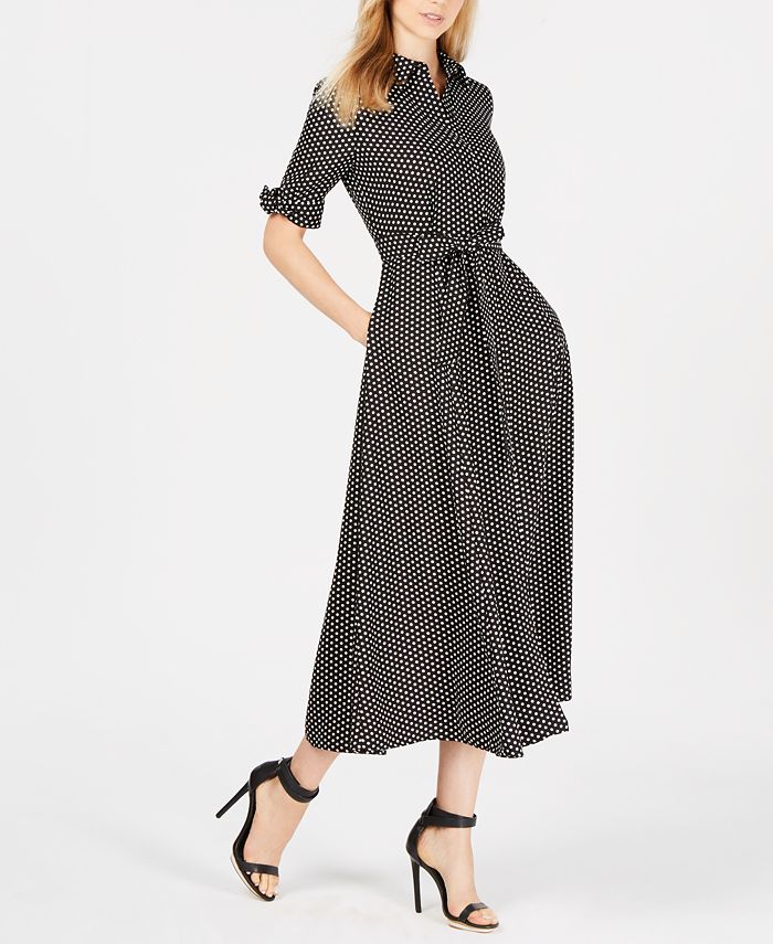Calvin Klein Polka Dot Belted Maxi Shirtdress & Reviews - Dresses ...