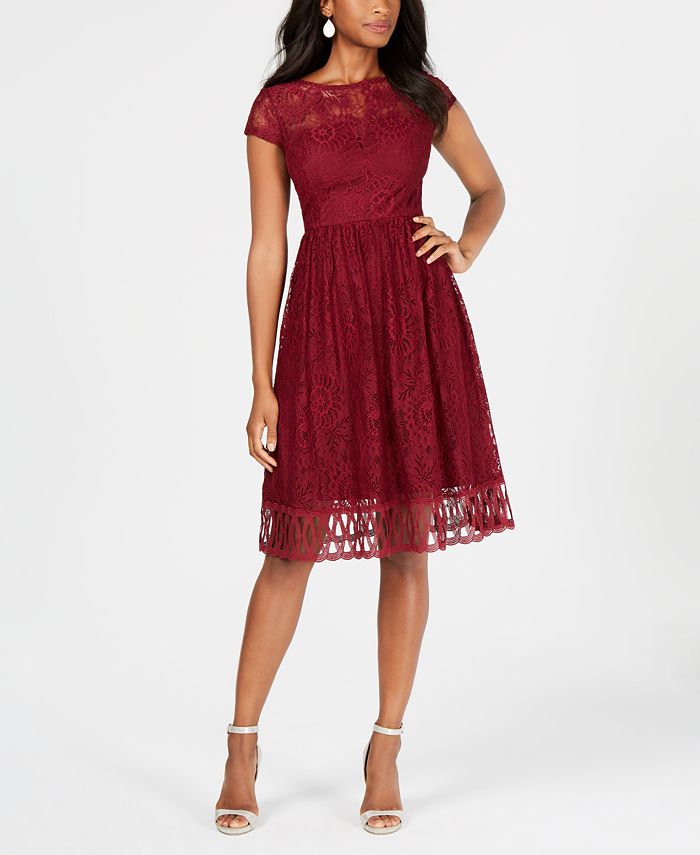 Macy's burgundy lace dress sales