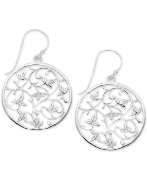 image of Essentials Openwork Vine Disc Drop Earrings in Fine Silver-Plate