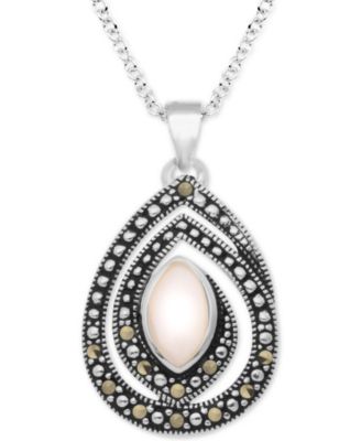 Macy's - Pink Shell & Marcasite 18" Pendant Necklace in Fine Silver-Plate
