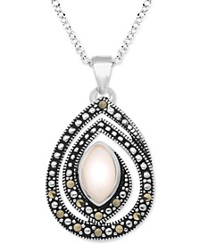 Pink Shell & Marcasite 18" Pendant Necklace in Silver-Plate