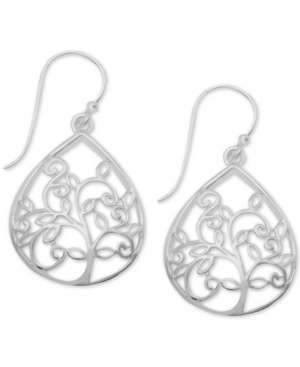 image of Essentials Teardrop Tree Openwork Drop Earrings in Fine Silver-Plate
