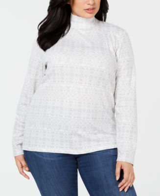 Karen Scott Plus Size Metallic Leaf Print Mock Turtleneck main image 0