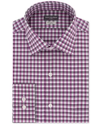 Van Heusen Men's Classic/Regular Fit Flex Collar Stretch Check Dress Shirt Purple Size L