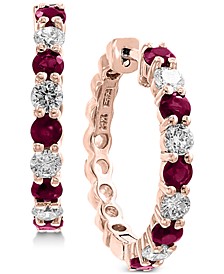 EFFY® Ruby (1-1/3 ct. t.w.) & Diamond (3/4 ct. t.w.) Hoop Earrings in 14k Rose Gold