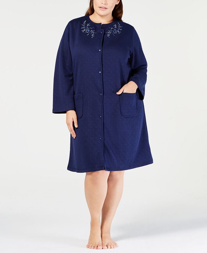 Miss Elaine Plus Size Quilt-In Embroidered Short Snap Robe - Macy's