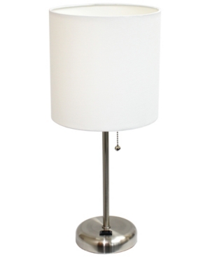 Limelights Lamps 19.5 in. Brushed Steel Stick Table Lamp with Charging Outlet Base LT2024-WHT