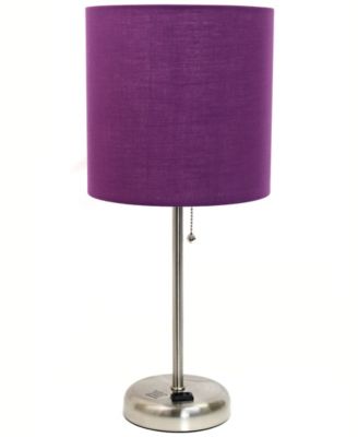 Lime Lights Stick Lamp with Charging Outlet and Fabric Shade