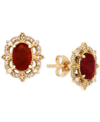 Sapphire (1-1/3 ct. t.w.) & Diamond (1/8 ct. t.w.) Stud Earrings in 14k Yellow Gold (Also Available in Ruby & Emerald)