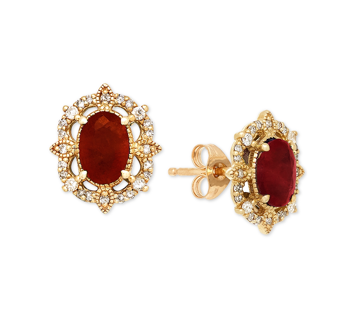 Sapphire (1-1/3 ct. t.w.) & Diamond (1/8 ct. t.w.) Stud Earrings in 14k Yellow Gold (Also Available & Emerald) - Ruby