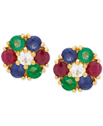 Macy's - Multi-Gemstone Flower Stud Earrings (1-1/5 ct. t.w.) in 14k Gold