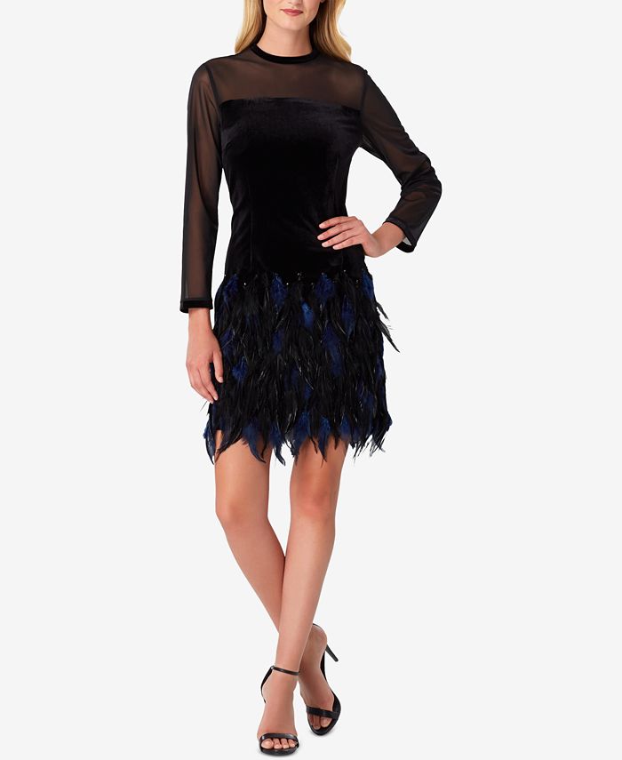 Tahari asl illusion velvet feather dress clearance