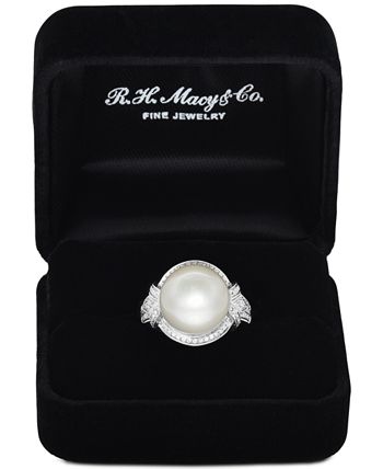 Macy's - Cultured South Sea Pearl (13mm) & Diamond (1/3 ct. t.w.) Ring in 14k White Gold