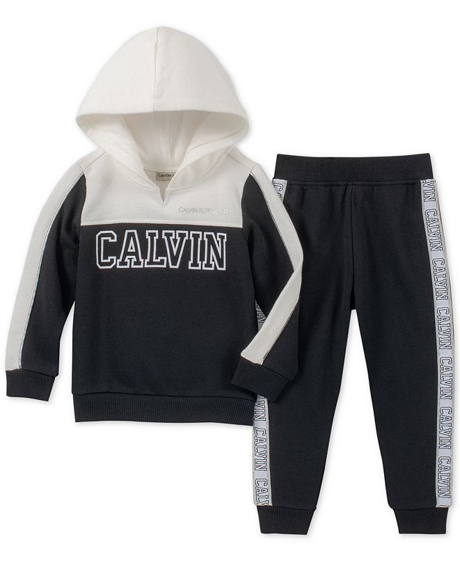 Calvin Klein Toddler Girls 2-Pc. Colorblocked Fleece Hoodie & Jogger ...