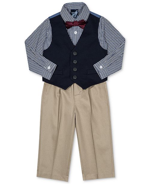 Nautica Baby Boys 4 Pc Plaid Bow Tie Vest Shirt Pants Set