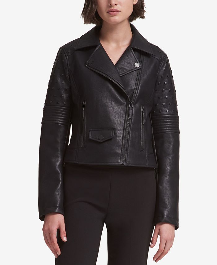 DKNY Studded Faux-Leather Moto Jacket & Reviews - Jackets & Blazers ...
