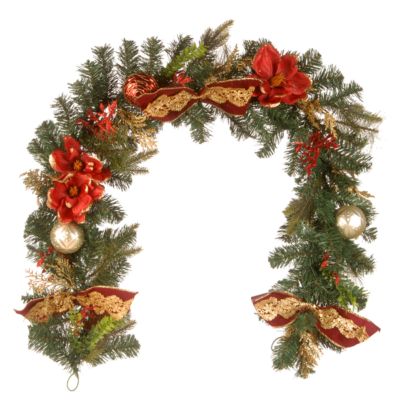 National Tree Company - 6'x12" Decorative Garland with Ornaments & Bows