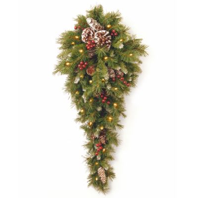 National Tree Company - National Tree 36" Frosted Berry Teardrop with Battery Operated Warm White LED Lights