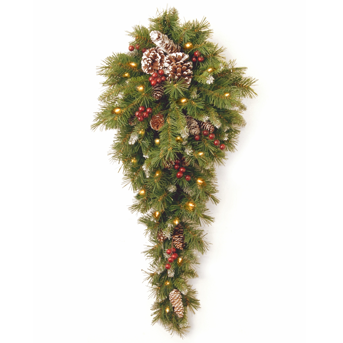 National Tree 36" Frosted Berry Teardrop with Battery Operated Warm White Led Lights - Green