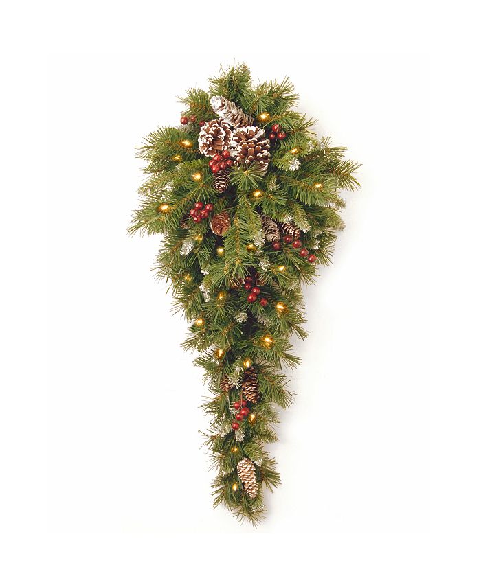 National Tree Company - National Tree 36" Frosted Berry Teardrop with Battery Operated Warm White LED Lights