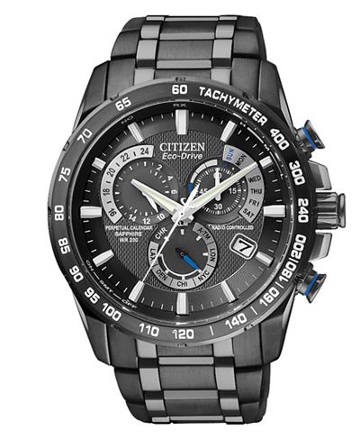 Citizen Men's Chronograph Eco-Drive Gray Ion Plated Stainless Steel Bracelet Watch 43mm AT4007-54E