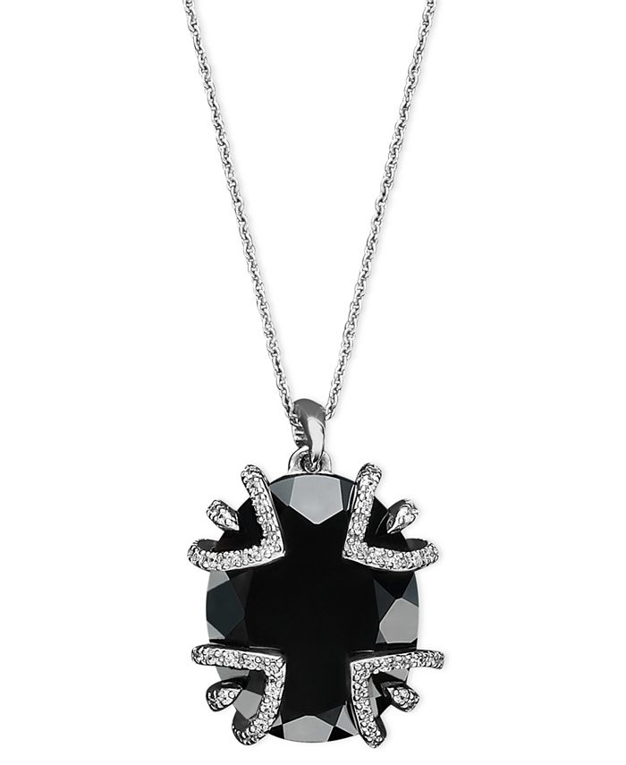 Macy's Sterling Silver Necklace, Onyx (121/3 ct. t.w) and Diamond (1/