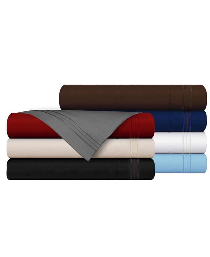 Cathay Home Inc. 3Line Stripe Embroidery 4Pc. Full Sheet Set Macy's