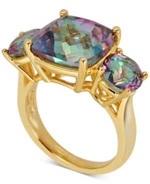 image of Mystic Quartz Three Stone Ring (7 ct. t.w.) in 14k Gold-Plated Sterling Silver
